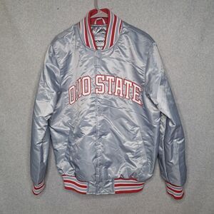 OSU Large Ohio State Buckeyes Gray Silver Spellout Varsity Bomber Jacket